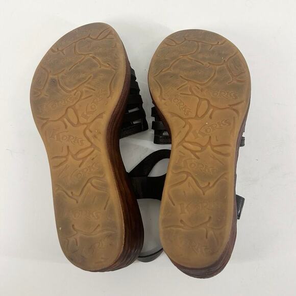 Korks Kork-Ease Marley Black Faux Leather Wedge Sandals Size 7 - Picture 3 of 7